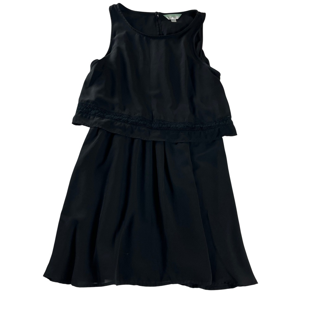 Decree Sleeveless Fit Flare Dress Black Chiffon Layered Lace Trim XL